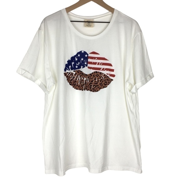 DAISY RAE Graphic T Shirt Lips Animal Print American Flag July 4th Plus Size 3XL - Picture 1 of 8